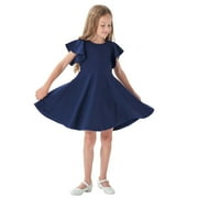 LUOGENLI Dress for Girls Children's Mesh Dress Dress Stylish Little Girl Dress Girls Easter Dresses Size 7 Fancy Easter Dresses for Girls Size 14-16 Long Navy 7-8 Years